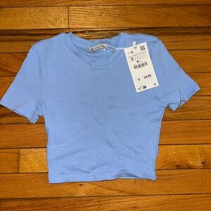 Zara Light Blue Ribbed Crop Top